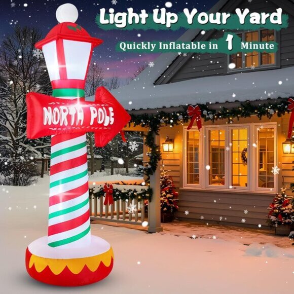 ⚡6FT Christmas Inflatables North Pole Road Sign Street Lamp Outdoor Decorations - Picture 2 of 6